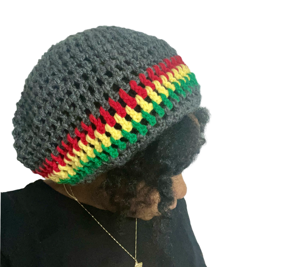 Grey Rasta stripe Crochet Tam / Hat