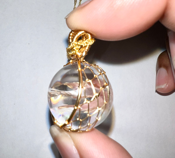Clear Quartz Sphere wire wrapped crystal necklace