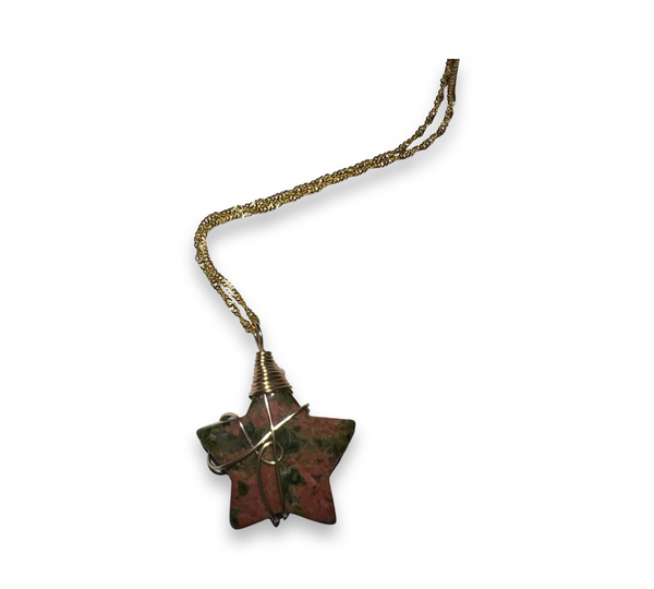 Unakite crystal pendant w/ necklace