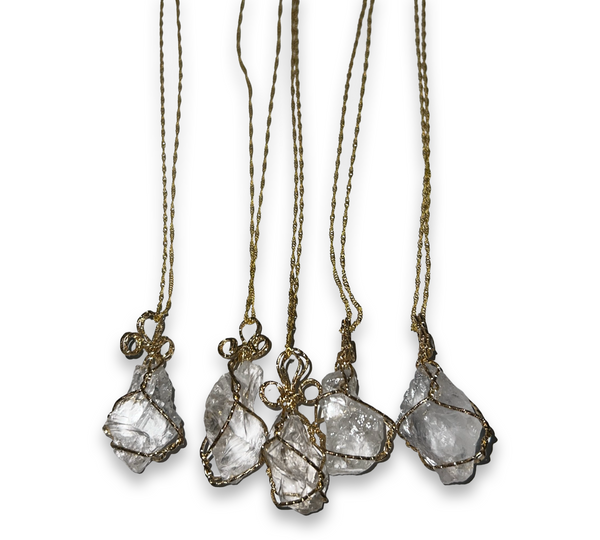 Clear Quartz wire wrapped crystal necklace