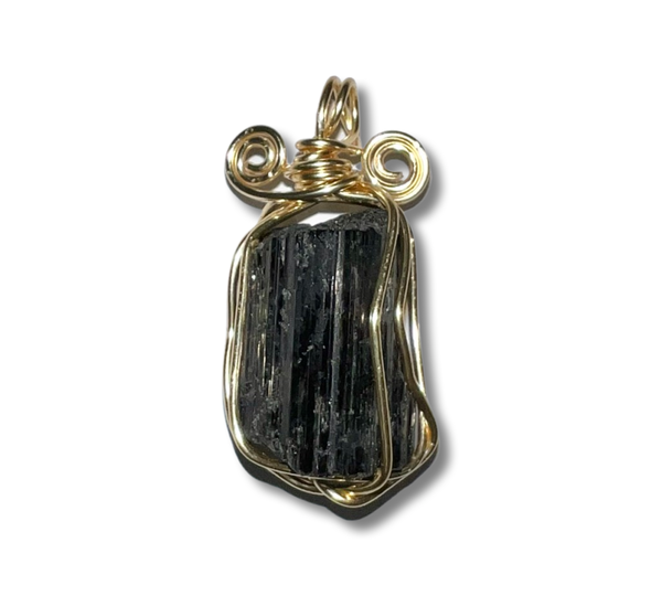 Black Tourmaline wire wrapped crystal necklace