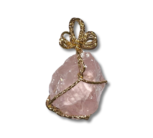 Rose Quartz wire wrapped crystal necklace