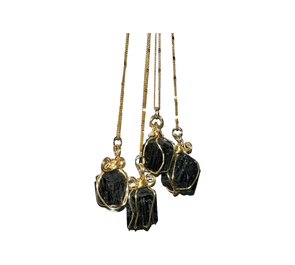 Black Tourmaline wire wrapped crystal necklace