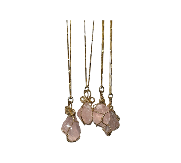 Rose Quartz wire wrapped crystal necklace